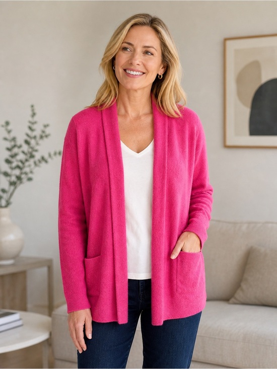 Olsen Sweaters - Women's Open-Front Hot Pink Cardigan with Pockets